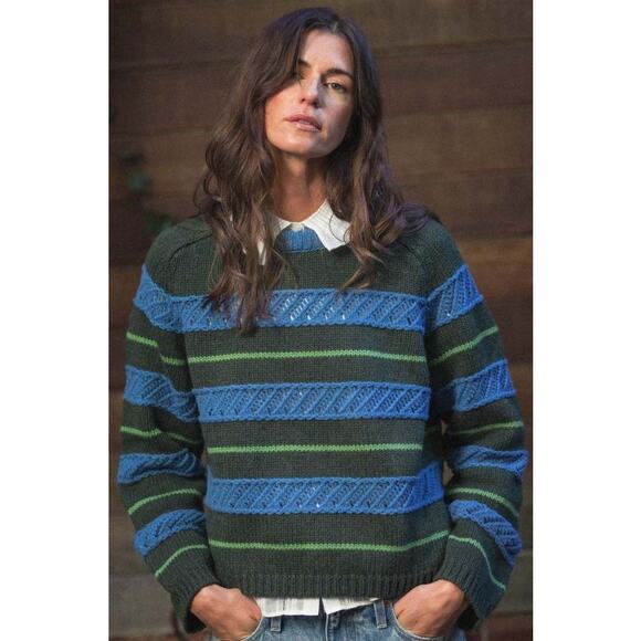 Birds of Paradis by Trovata Dorian Sweater Green Blue Striped Womens Medium - Picture 1 of 9